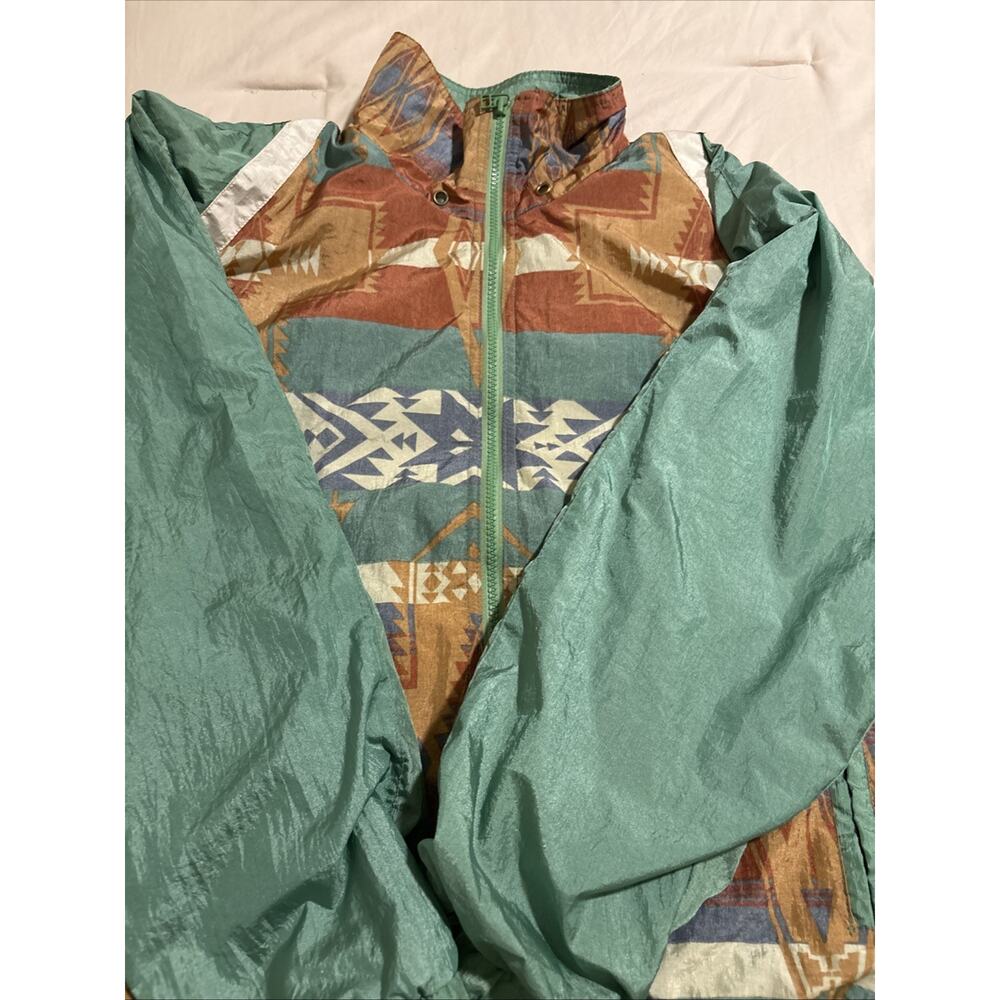 “Vintage 90s Aztec Southwestern Windbreaker Pullover Jacket Size M Green